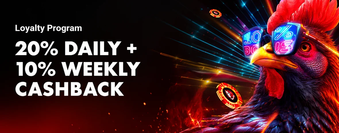 Rooster Bet loyalty programme offering 20% daily and 10% weekly cashback to Australian players