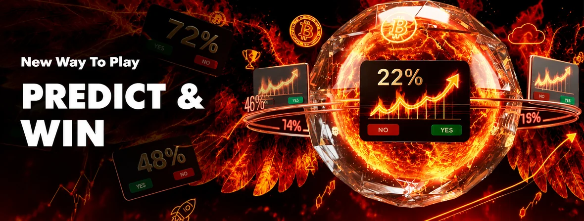 Rooster Bet Predict and Win prediction markets, where outcomes are priced as percentages
